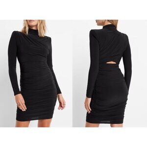Express Ruched Mock Neck Strong Shoulder Back Cutout Mini Dress XS